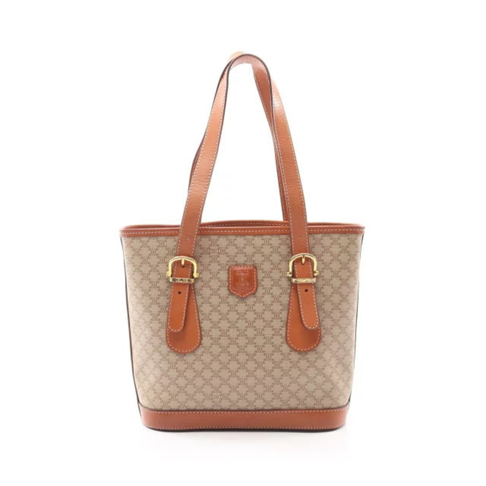 Celine Macadam Shoulder Bag Canvas Leather Beige Tan Brown